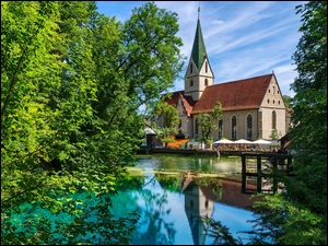 Klasztor, Staw, Niemcy, Kościół, Badenia-Wirtembergia, Blaubeuren, Drzewa