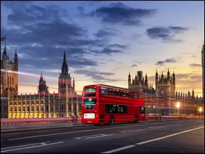 Piętrowy, Wielka Brytania, Big Ben, Autobus, Londyn, Czerwony, Droga, Pałac Westminsterski