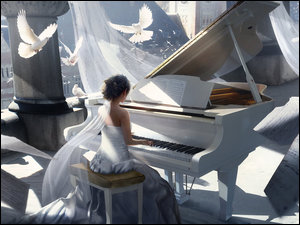 Dziewczyna przed fortepianem