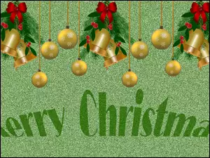 Bombki i dzwoneczki nad napisem Merry Christmas w Grafice