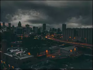 Montreal, Kanada, Budynki, Chmury, Noc, Ciemne