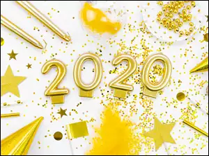 Cyfry, 2020, Ozdoby, Nowy Rok, Gwiazdki, Koraliki, Świeczki