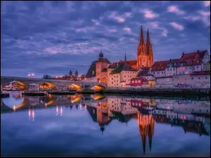 Kościół, Regensburg, Katedra Św. Piotra, Bawaria, Miasto Ratyzbona, Most, Niemcy, Rzeka Dunaj