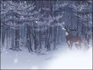 Las 2D, Jeleń, Zima, Śnieg