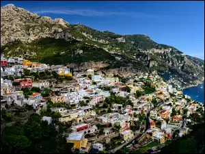 Salerno, Amalfi, Domy, Włochy, Góry, Wybrzeże, Morze