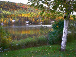 Domy nad jeziorem jesienią
