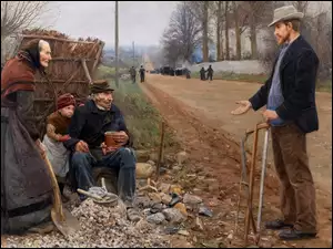Ludzie przy kamieniach w obrazie Hansa Andersena Brendekilde