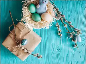Bazie, Wielkanoc, Kolorowe, Gniazdo, Prezent, Jajka