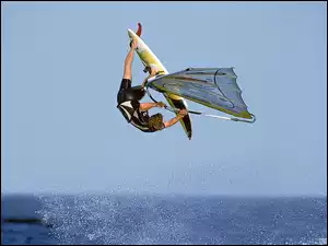 niebo, Windsurfing, żagiel , deska, morze