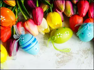 Tulipany, Wielkanoc, Pisanki, Sztuczne