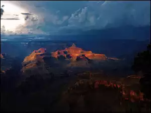 Grand Canyon, Wielki Kanion Kolorado, Stany Zjednoczone, Park Narodowy Wielkiego Kanionu, Arizona, Chmury, Góry