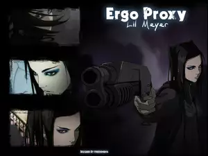 zdjęcia, Ergo Proxy, kobieta, pistolet, napisy