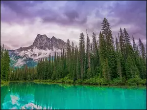 Kanada, Park Narodowy Yoho, Chmury, Emerald Lake, Canadian Rockies, Góry, Drzewa, Las, Jezioro, Kolumbia Brytyjska