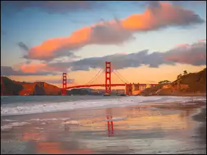 Golden Gate Bridge, Stany Zjednoczone, Skały, Cieśnina Golden Gate, Kalifornia, Most, Chmury, San Francisco