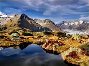 Aletschgletscher, Góry, Szwajcaria, Lodowiec, Kanton Valais, Kałuża, Alpy Berneńskie
