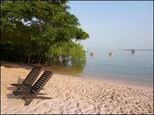 Leżaki nad brzegiem plaży