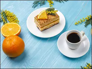 Pomarańcza, Ciasto, Filiżanka, Kawa