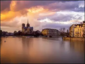 Domy, Francja, Katedra Notre Dame, Rzeka Sekwana, Paryż