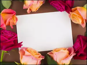 Kartka, Kwiaty, Kolorowe, Róże