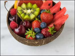 Owoce, Jagody, Wiśnie, Kiwi, Truskawki, Arbuz