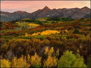 Góry w stanie Kolorado na tle kolorowej, jesiennej roślinności