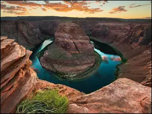Stany Zjednoczone, Kanion, Arizona, Horseshoe Bend, Skały, Rzeka, Kolorado River, Park Narodowy Glen Canyon, Zakole