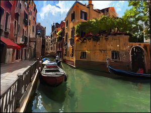 Gondole na kanale w Wenecji w obrazie Christiana Lonsdale