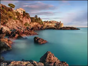 Wybrzeże, Skały, Włochy, Morze Liguryjskie, Liguria, Tellaro, Domy