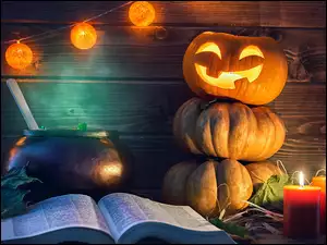 Lampion, Świece, Dynie, Halloween, Książka