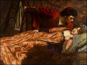 Mężczyzna przy śpiącej kobiecie na obrazie Johna Fredericka Harrisona Duttona