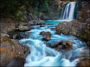 Tawhai Falls, Wodospad, Park Narodowy Tongariro, Nowa Zelandia, Rzeka, Skały