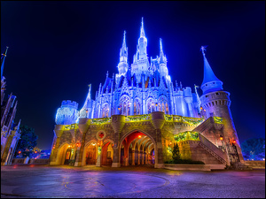 Zamek, Stan Floryda, Oświetlony, Zamek Kopciuszka, Disneyland, Miasto Bay Lake, Park rozrywki Walt Disney World, Stany Zjednoczone, Magic Kingdom