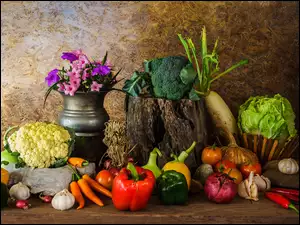 Warzywa, Bukiet, Pomidory, Kalafior, Czosnek, Kwiaty, Papryka, Kompozycja, Marchew