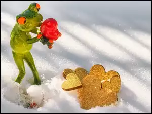 Żaba z sercem w śniegu