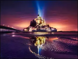 Klasztor, Opactwo św Archanioła, Światła, Francja, Mont Saint Michel, Normandia