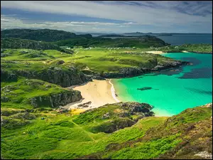 Plaża, Morze, Góry, Achmelvich Beach, Zatoka, Skały, Szkocja, Achmelvich Bay