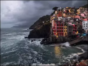 Morze, Włochy, Kolorowe, Skały, Cinque Terre, Domy, Zatoka, Riomaggiore