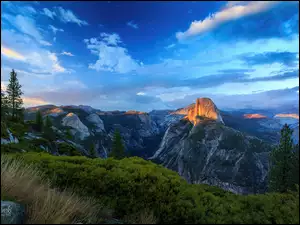 Rozświetlona, Góra, Stany Zjednoczone, Góry, Kalifornia, Park Narodowy Yosemite, Half Dome
