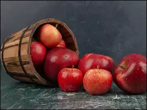 Wiaderko, Czerwone, Jabłka, Drewniane