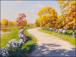 Kwitnące kwiaty jesienią w obrazie Johana Krouthena