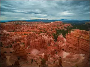 Skały, Rośliny, Stany Zjednoczone, Kanion, Stan Utah, Park Narodowy Bryce Canyon, Chmury