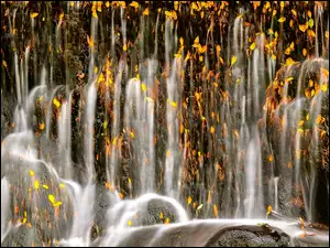 Wodospady wśród jesiennej roślinności w Parku Narodowym Sierra de Guadarrama