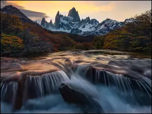Jesień, Patagonia, Roślinność, Rzeka, Kolorowa, Góry, Szczyt, Argentyna, Fitz Roy