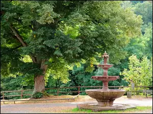 Ławka przy fontannie w parku