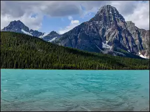 Drzewa, Prowincja Alberta, Mount Chephren, Góry, Góra, Park Narodowy Banff, Jezioro, Kanada, Waterfowl Lake