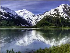 Alaska, Góry, Odbicie, Stany Zjednoczone, Lake Portage, Jezioro, Chugach Mountains