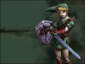 elf, Legend Of Zelda, miecz, postać, tarcza