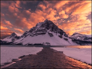 Crowfoot Mountain, Jezioro, Góry, Alberta, Bow Lake, Szczyt, Kanada, Park Narodowy Banff