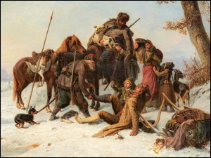 Ludzie na śniegu na obrazie Wilhelma Hahna