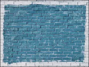 Pomalowane cegły na ścianie w kolorze białymi niebieskim